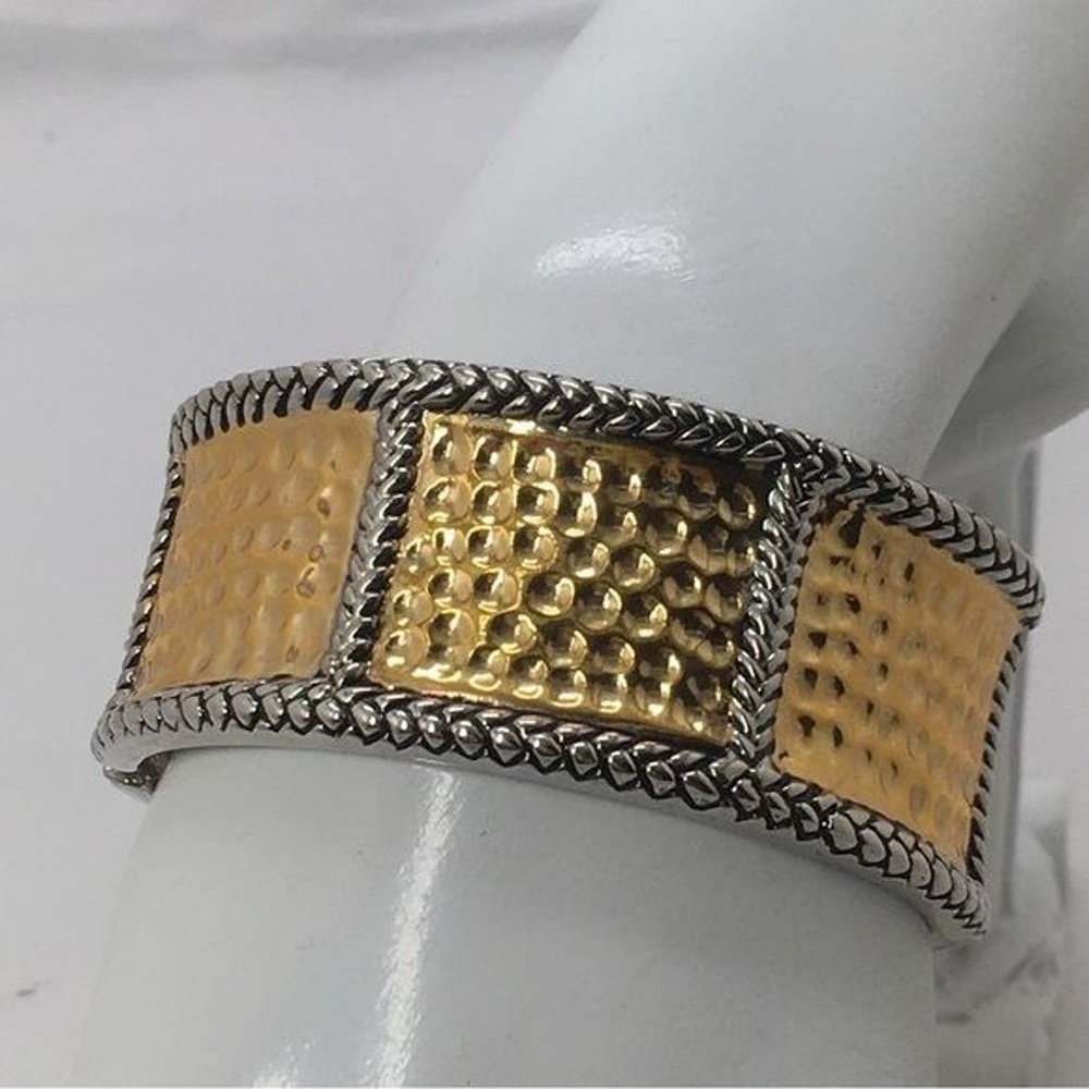 Vintage Premier Designs, Wide Mixed Metal Hinged Bracelet, Gold, Silver